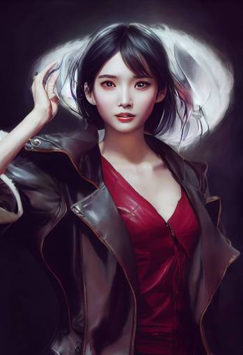 A beautiful portrait of Yoona as girl in devil may cry V, wearing leather coat and camisole and armor, moist eyes, smile, full body, by Sei Shoujo, Sakimichan, Gil elvgren, Vofan, Hyung-tae Kim, Artgerm, low angle shot, digital painting,, ultra realistic digital art, artstation, concept art, smooth, sharp focus, illustration