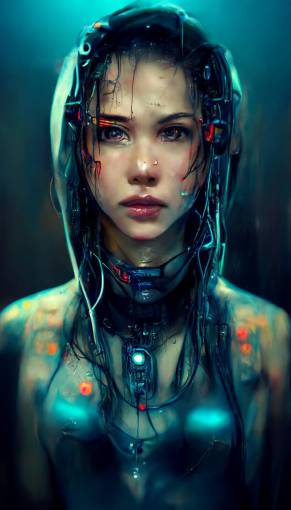 A Beauty Girl Cyber ??Wetness, Cyborg, Cyberpunk, Portrait, 3D, Ultra Realistic, Hyper Detailed, HDR