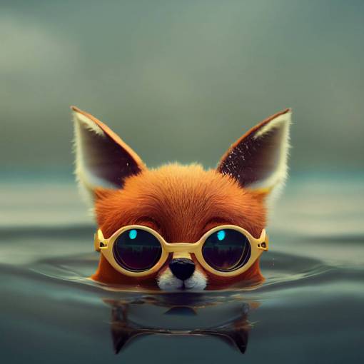 A cute fox floating on its back in water wearing sunglasses, pixar style, octane render, anthropomorfic, full body, 8k