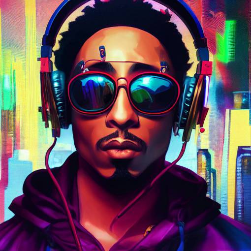 a cyberpunk tupac with headphones, anime style character