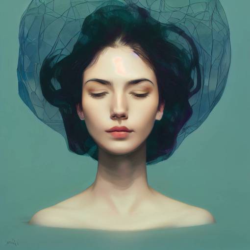 A floating beautiful female face and head