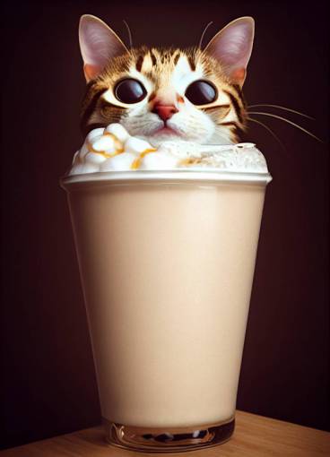 a photo realistic cat that loves milk shakes