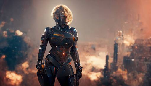 an epic 3d wide angle shot of full body beautiful woman with short blonde hair wearing futuristic armor with led, holding an assault rifle, space opera, full body, hyperrealistic, photorealistic, polygon, shiny, cinematic, unreal engine, artstation, octane render, in the style of the expanse, in the style of star citizen