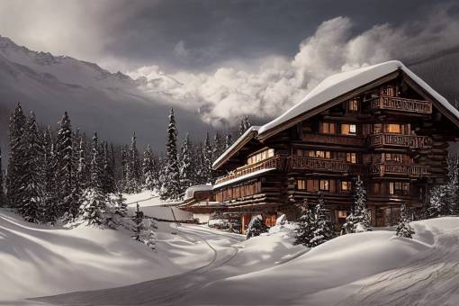 an epic ski chalet at the base of Whistler Blackcomb, log cabin, ski hill, resort, hyper detailed, photorealistic, intricate