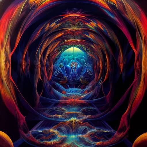 an interdimensional dmt portal in the style of Alex Grey, in the style of Bernie Wrightson, atmospheric, colourful fractals, interdimensional, 4k, cinematic