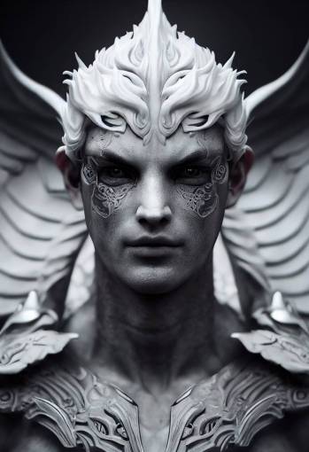 anthropomorphic agressive male angel portrait, black windy hair, agressive brows, porcelain skin, cold eyes, finely detailed armor, intricate filigree metal design, silver, silk, 8k, unreal engine, octane render, hyper realistic, dark themed, scary, biblically accurate angels, volumentric lighting, epic, cinematic lighting, dark background, highly detailed, photorealistic, 8 k,