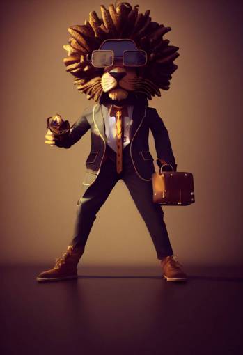 anthropomorphic lion as Professor Badass, Kevin Stewart, men's fashion, steampunk, hyperrealistic, unreal engine, octane render, hdr, ray tracing