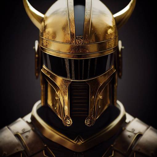 Anthropomorphic majestic golden mandalorian warrior with horns, portrait, 55mm canon, spectacular details, finely detailed armor, cinematic lighting, intricate filigree metal design, epic composition, ultra realistic, high contrast, octane render, 4k, 8k