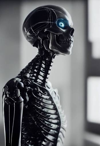 Anya Taylor-Joy, cyborg skeleton, black porcelain