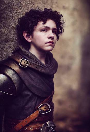 award winning portrait photography, male halfling, short curly hair, dnd thief, worn leather armor, background of alleyway, 80mm lens, photorealistic, detailed, octane rendering, cinematic color grading, rules of thirds