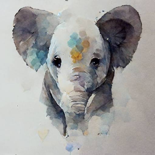 baby elephant, watercolor, minimalist, white background, portrait