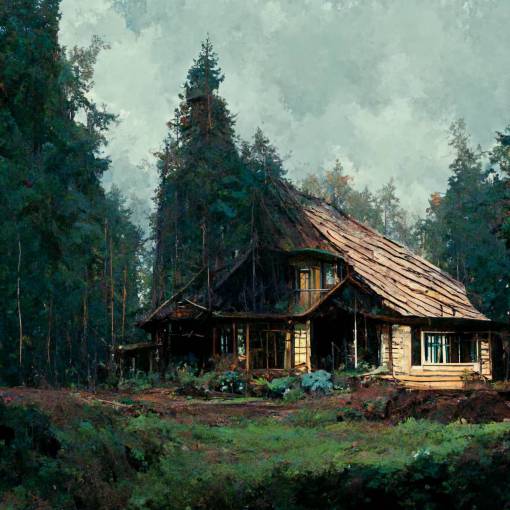 banished family building home in forest