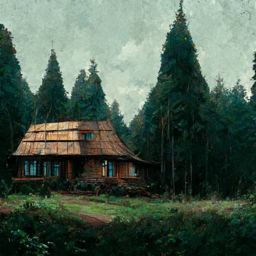 banished family building home in forest