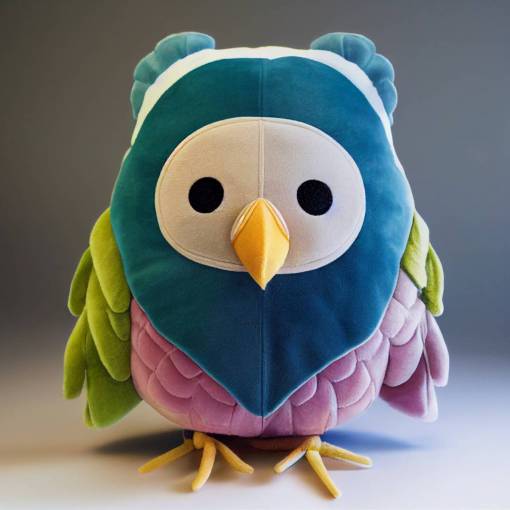 bird plush toy, cute, adorable, colorful, tropical, side view, studio lighting