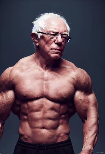 body builder Bernie Sanders, portrait, beautiful eyes, photorealistic, octane render, 4k, uhd