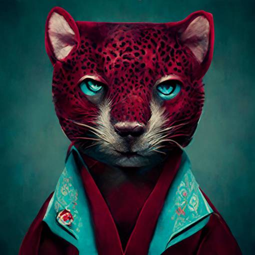 burgundy-red jaguar in a huge turquoise backdrop, retro studio, classic-Hollywood key light, photorealistic, retro Gucci