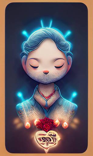 cartoon tarrot card, glowing thread, rose, unreal engine, ultra detailed, digital style, tarrot frame, intricate hands, 222, love, soulmate, angels , blue and silver