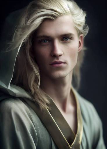 character design, fantasy, beautiful shapely man with long blond hair, blue eyes, perfect symmetrical face, soft male face, androgynous, smile, gentle gaze, translucent luminous skin, wearing a green tunic robe, whit shirt, studio light, brass, silk, mist, photorealistic, unreal engine, Tom Bagshaw style, alfons mucha style, hyper detailed, volumetric lighting, William Morris art background, filmic, octane render, hyper detail, 80mm, depth of field, dramatic lighting, volumetric lighting, hyper detail, photorealistic face, unreal 5, cinematic 8k, akitipe studios