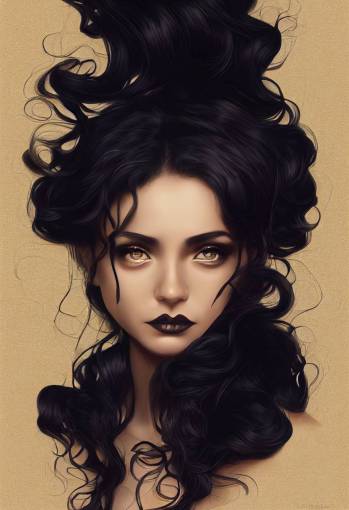 character design, portrait of beautiful young Latina woman, beautiful black wavy hair, gothic, cinematic lighting