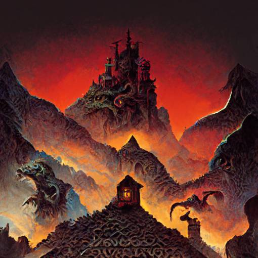 Classic Dungeons & Dragons box set cover, roleplaying game, retrovave background, low camera angle, isometric