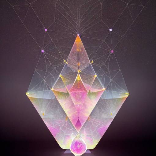 clear quartz points Jewels connecting intersecting points of silky spider web, stretching across the universe, lights, soft pinks, soft yellows, whites, etheric, spiritual, expansive, glowing