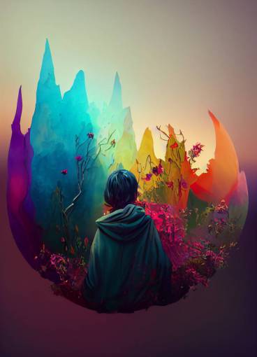 color echo feedback loop, character concept , 2 character art, detailed location, voxel render, 8k, photo, watercolor, wildflowers, stained glass, alchemy diagram