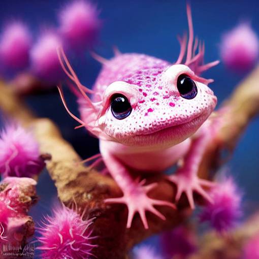 Cute axolotl, pixar style, pink