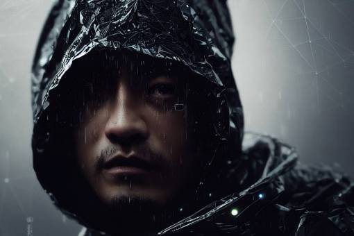 Cyber 1990 Satoshi in the shadow anonymous human portrait with hoodie under cybernetic rain portrait, Death Stranding, 8k, octane render, intricate details, photorealistic portrait