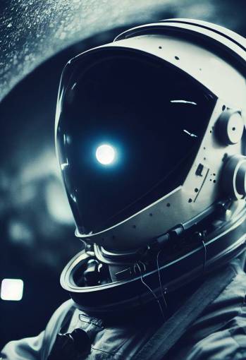 cyberpunk space helmet drifting through space, close up hyper realistic cinematic, 8k