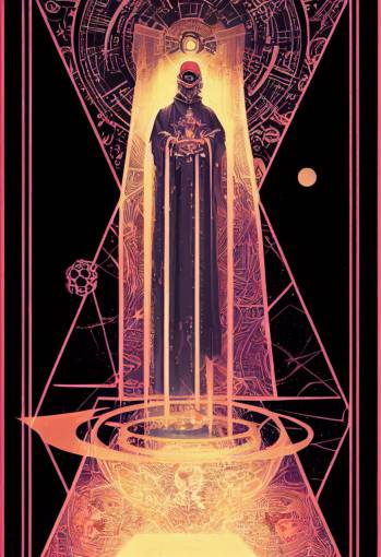 cyberpunk tarot card with the emperor on it, isometric view, symmetrical, 2077, digital art, art station, 2D