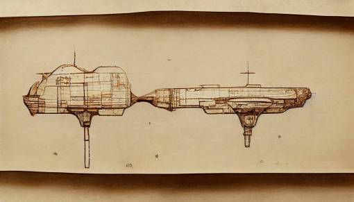 detailed schematic of a starship + old worn paper