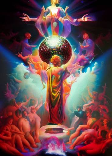 Disco Heaven reflecting Disco Hell. Disco Recursion. Disco Purgatory. Ultimate God Disco. Religious imagery