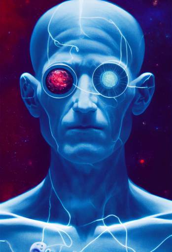 doctor manhattan, detailed portrait, ethereal, cosmic, fauvism, 4K