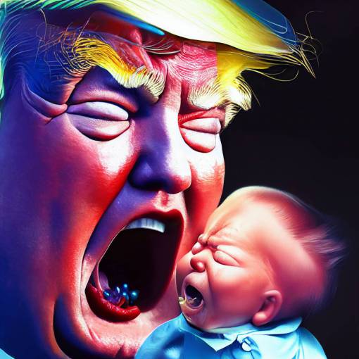 Donald trump as a crying baby in a cradle with a Pacifier hanging, photorealistic, concept art, hyper realistic, intricate detailed,8K,