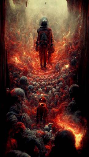 echo in hell space , cinematic, creative, awed,