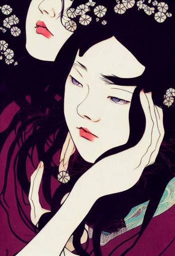 echoes of trust, Yuki-onna held out her hand, smiling sincerely, with an intense gaze , anime style character, cute, magic, Junji Ito, studio Ghibli, Alphonse Mucha, detailed and intricate