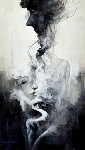 echoes vaporising thorugh the smoke of melting cigarette, expressive, emotional, luster,