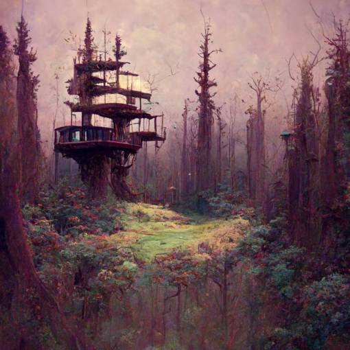 echoing forestpunk treehouse mysterious landscape