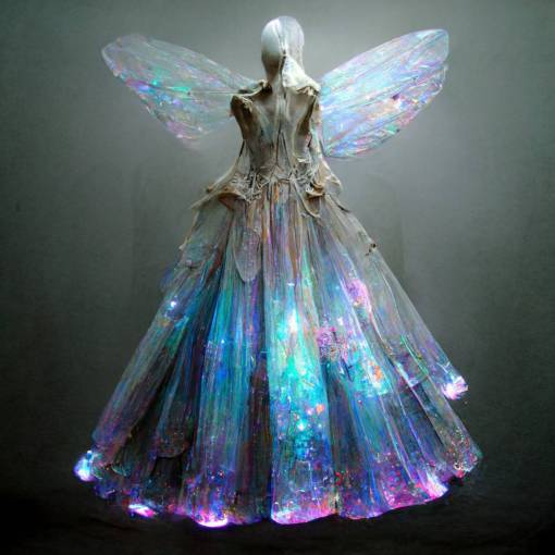 Ethereal fairies, fiberoptic, opalescent crystals. Holographic fairy dresses