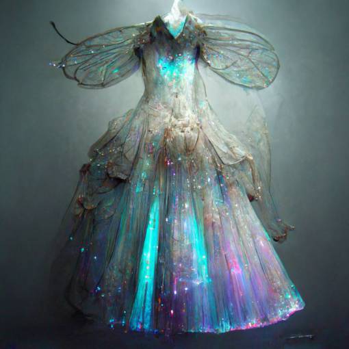 Ethereal fairies, fiberoptic, opalescent crystals. Holographic fairy dresses