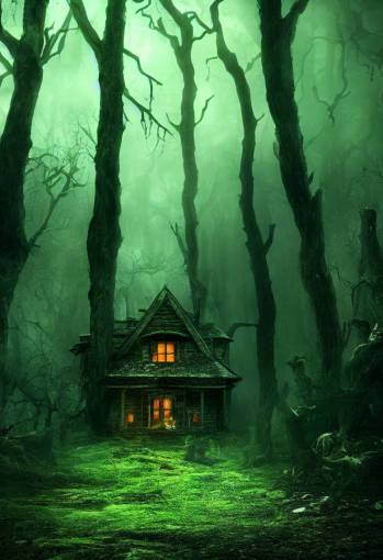 fantasy horror house in the woods, cinematic wallpaper