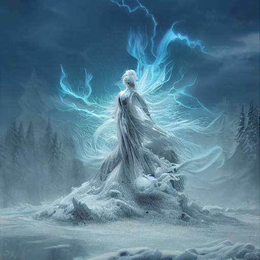 female ice god surrounded by wind photorealistic, hyper detailed, cinematic lighting, full color