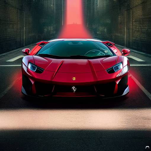 Ferrari + Aventador + pearlf effect with red spoilers on a sunny highway + side view copcept art + product design + rim light in a photo studio + dramatic lighting + octane render + HDR + Denoise + hyperrealistic