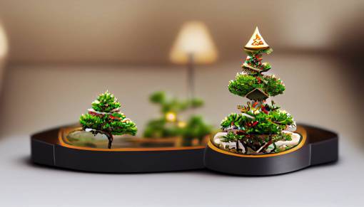 figurine of isometric bonsai christmas tree, intricate, detailed, studio lighting
