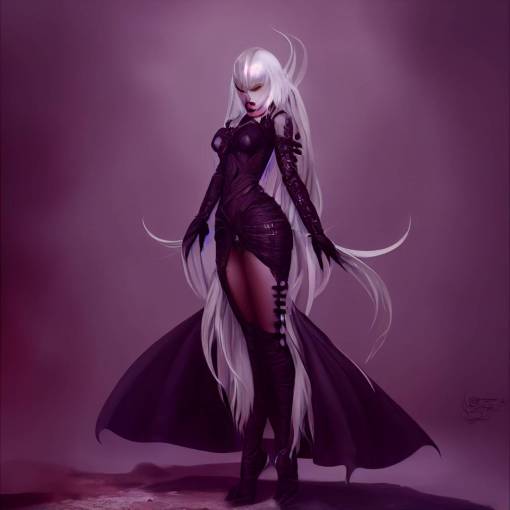 full body side view character design, beautiful vampiress, white hair, tail, intricate details, cinematic lighting, photo realistic