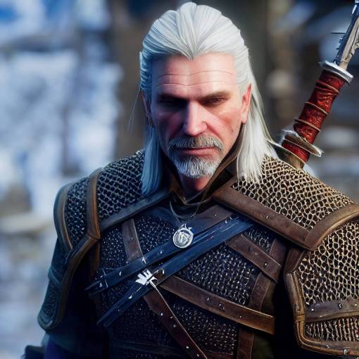gary oldman as geralt of rivia. witcher 3, sword in hand, sheathed sword on back, realistic, very high details, 8k render