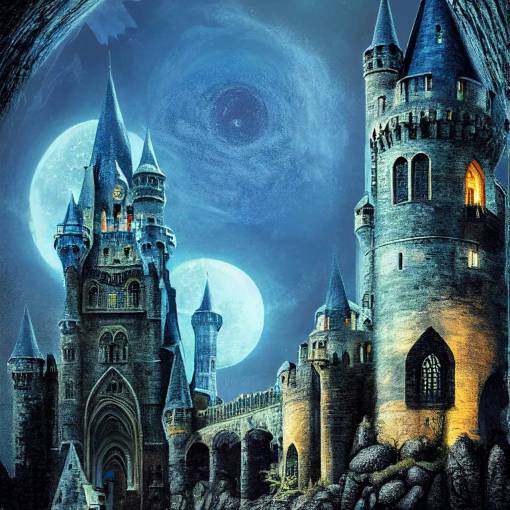 giant gothic castle on an island near a sea, gothic evil Victorian city, gothic horror, nightfall blue ambient background moonlight, hyper realistic, ultra detailed, cinematic scene, art by Tim Burton