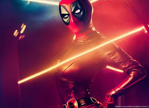 Glamorous up photo Christina Hendricks as Deadpool, pin-up, Maximum Effort, playful, vibrant and colorful ,atmospheric, beautifully lit , Dynamic ,Atmospheric, 600mm lens, Sony Alpha ?7, epic, dramatic, cinematic lighting, high contrast, 8k, photo realistic, fantasy art