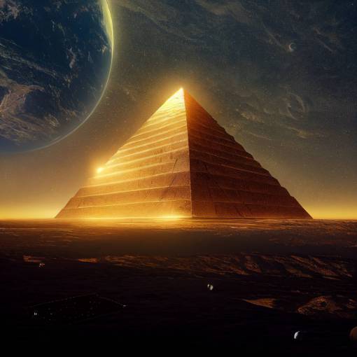 golden, pyramid in space next to earth, , cinematic lighting, 4k, 8k, unreal engine, octane render