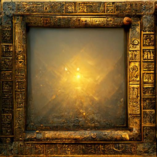 golden videogame square frame, hieroglyphics, photorealistic, hyper detailed, volumetric lighting, hdr